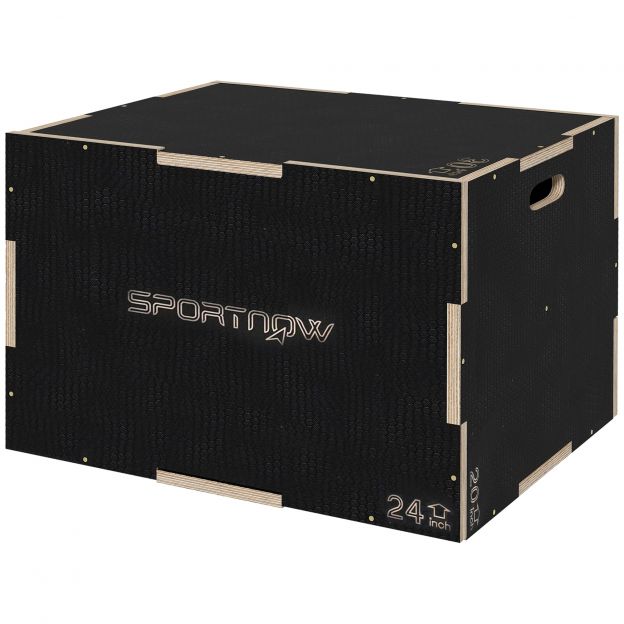 SPORTNOW 3 ühes hüppekast, puidust plyo kast käepidemega, plyomeetriline platvorm kodu- ja stuudiotreeninguks, must.