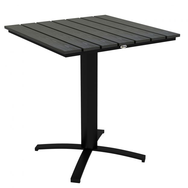 Aialaud söögilaud 4 inimesele, ruudukujuline rõdulauapuitimitatsioon, alumiinium hall 70x70x76 cm terrassile ja aeda.