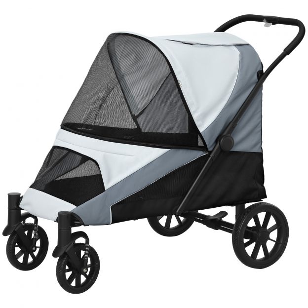 Koerakäru koerabuggy kokkupandav suurtele koertele ja kassidele kuni 30 kg kassibuggy padja, võrkkardinate, uste, hoiukoti, kassikäru turvarihmade, pidurite, halli buggyga.