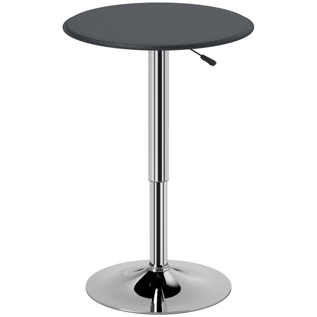 Baarilaud söögilaud seisulaud baarilett, köögilaud elutuppa, söögituppa, kroomteras, kunstnahk, must, Ø63 x 67-93 cm