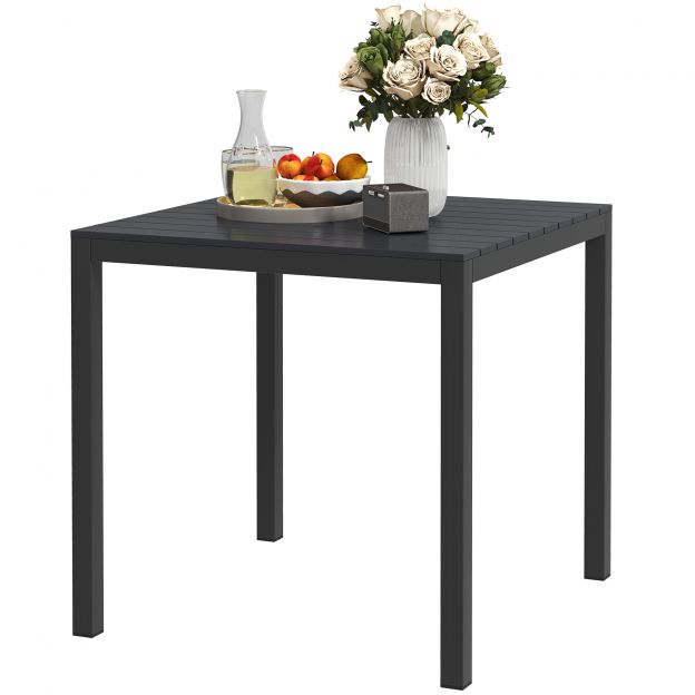 Aialaud alumiiniumist 73x73 cm ilmastikukindel puidumustriga buffetilaud, 4 inimesele libisemiskindel rõdulauad välistingimustes söögilaud aeda, terrassile rõdule must.