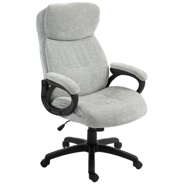 Kontoritool kiikfunktsiooniga, ergonoomiline kirjutuslauatool, kõrguse reguleeritav pöörlev tool, polsterdatud, kuni 120 kg kandevõimega, kontorisse, kabinetti, helehall