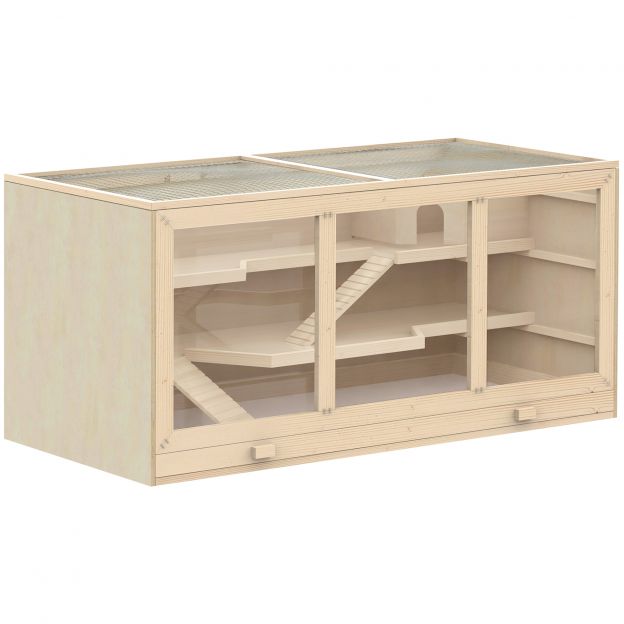 Hamstri puur looduslikust puidust Kolmekorruseline näriliste puur treppidega, PVC, 115x57x55cm| Aosom