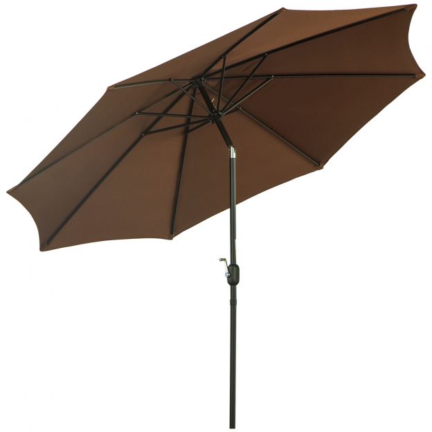 Päikesevari käsikangiga Ø2,95 x 2,5 m kaldvari, turuvari, pruun, 180 g/m² polüester, stabiilne| Aosom
