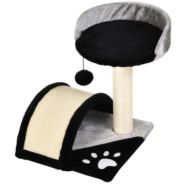 Väike kraapimispuu kassidele, 46H cm, kraapimispostide ja mängupallidega, must plüüs, ideaalne väikestele kassidele.