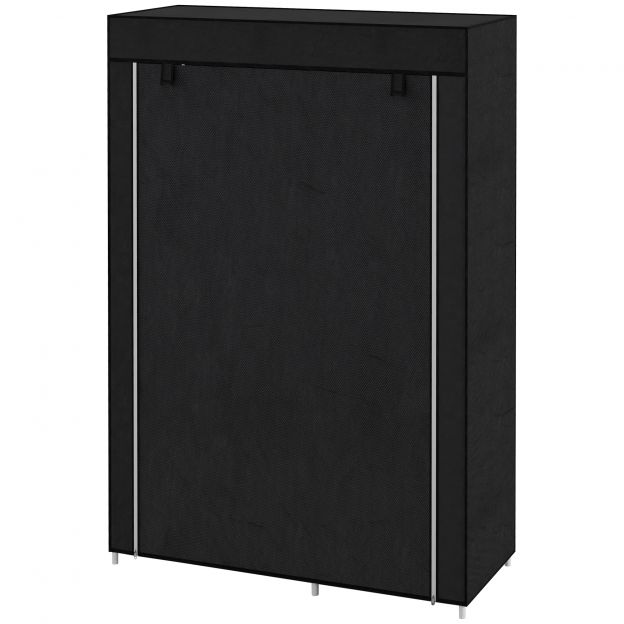 Kangast riidekapp 6 riiulit, vildist välimus, kokkupandav garderoob, must, 103x43x162,5cm
