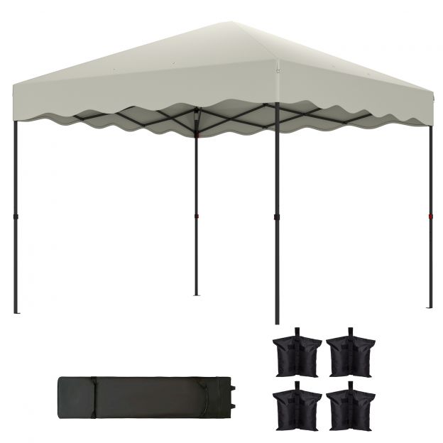 Paviljon umbes 3x3m, veekindel stabiilne talvekindel pop-up kokkupandav paviljon UV-kaitsega 50+, kokkupandav peotelk aiatelk ratastega kotiga, aiapaviljon telkimiseks aeda, kreemvalge