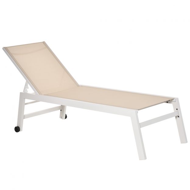 Alumiiniumist aiatool 5-astmelise seljatoega kreemvalge 169x65x102cm aeda rõdule terrassile.