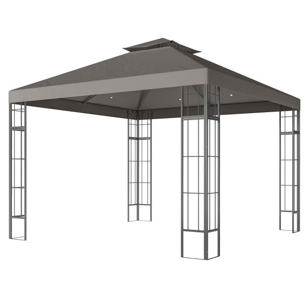 Paviljon kahekordse katusega, umbes 3x3 m veekindel stabiilne talvekindel aiamajake UV-kaitsega peotelk metallist, aia, terrassi jaoks, tumehall