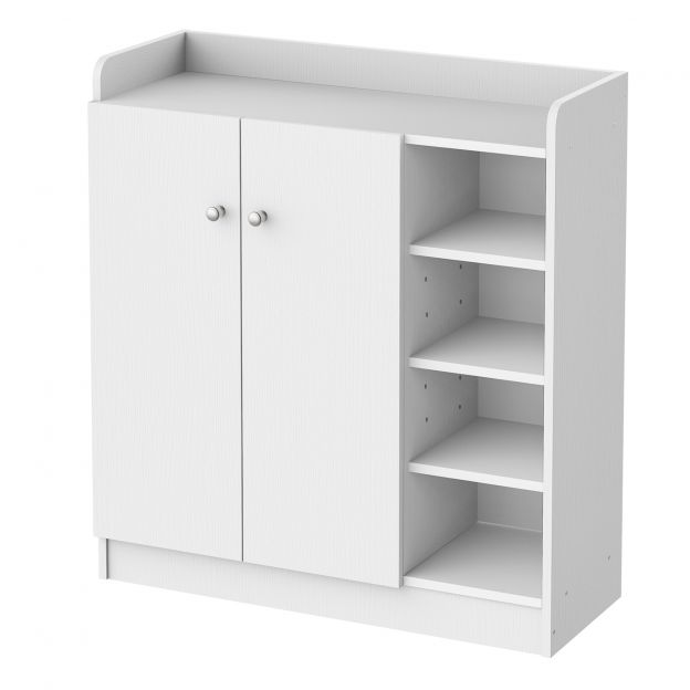 Kingakapp Kingariiul Kummut 2 ukse ja 4 riiuliga esikusse, valge, 83x30x90cm, ruumisäästlik ja moodne.