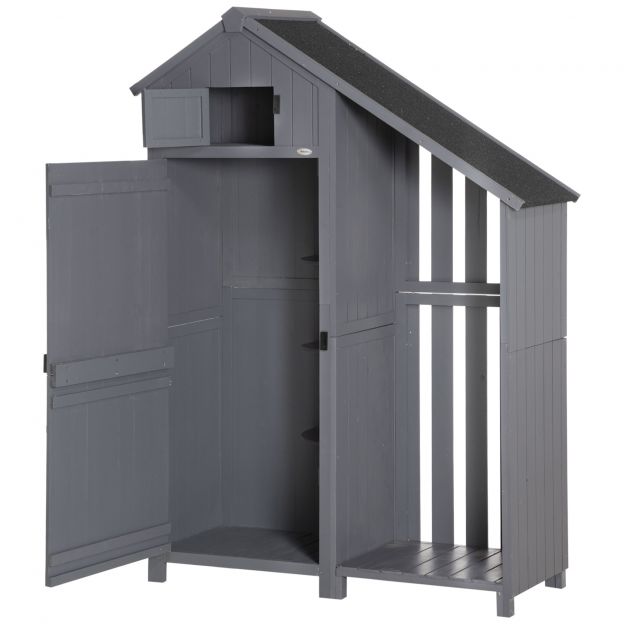 Aiamaja puidust tööriistakuur aiamaja tööriistakapp puumaja viilkatus hall+must 129 x 51,5 x 180 cm