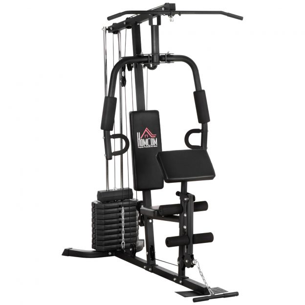 Jõujaam, treeningjaam koos latstõmbe- ja liblikkangiga, multi-gym jõujaam 45 kg raskustega, multijaama komplekt, jõutreening | Aosom