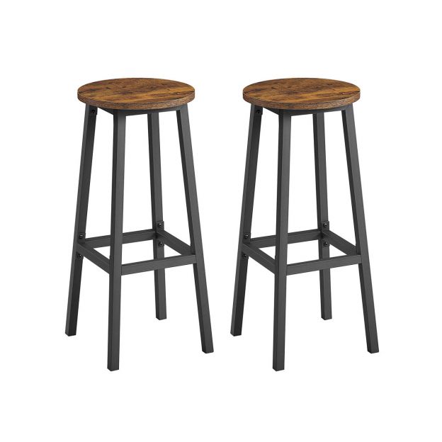 Baaripukid, 2-osaline komplekt, baaritoolid, köögitoolid metallraamiga, lihtne paigaldus, 74 cm kõrged, jalatoega, kööki, elutuppa, söögituppa, vintagepruun-must LBC132K01
