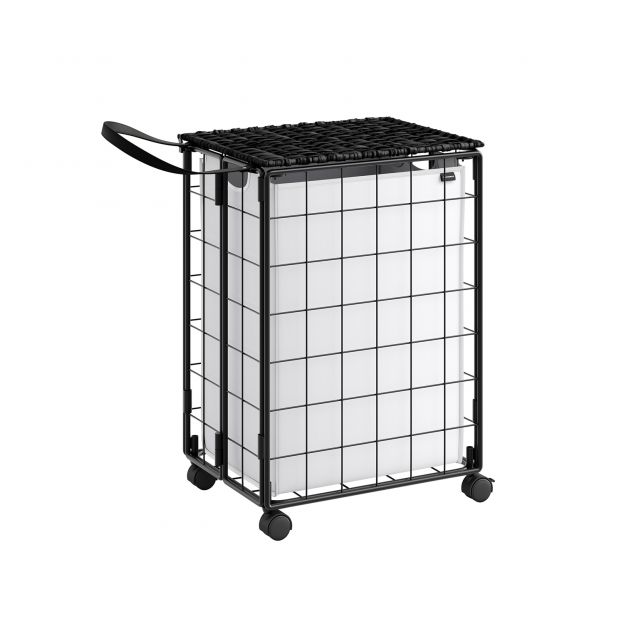 Pesukorv ratastel 90L, must-valge