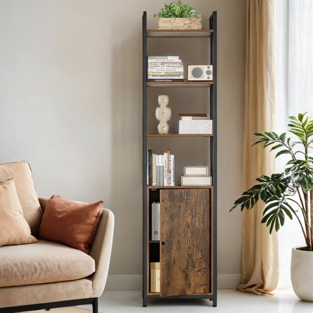 Raamaturiiul, 6 taset, riiul, põrandariiul ustega, metallraam, reguleeritavad riiulid, 24 x 40 x 159,5 cm, elutuppa, magamistuppa, eebenimust-tindimust LLS132B01