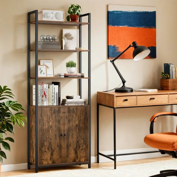 Raamaturiiul, 6 taset, riiul, põrandariiul ustega, metallraam, reguleeritavad riiulid, 24 x 40 x 159,5 cm, elutuppa, magamistuppa, eebenimust-tindimust LLS132B01