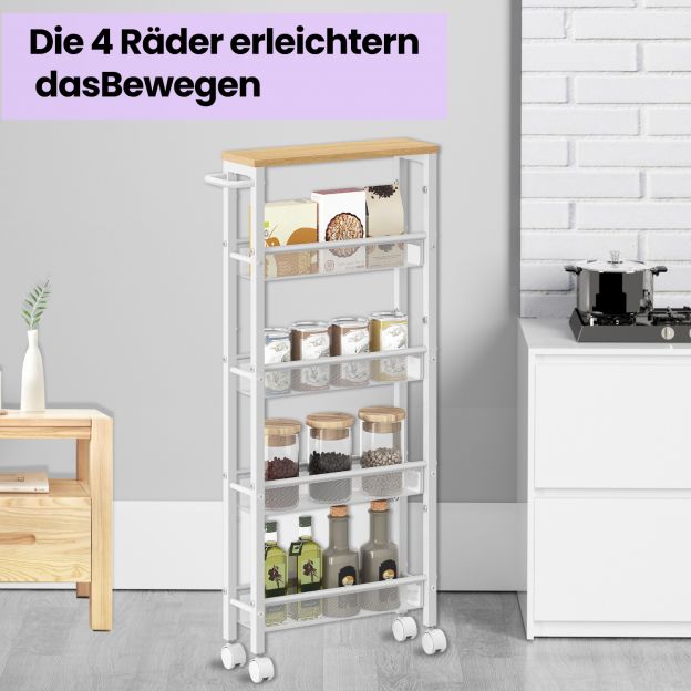 Riiulikäru 5 tasandit, kitsas köögikäru, ratastel niširiiul