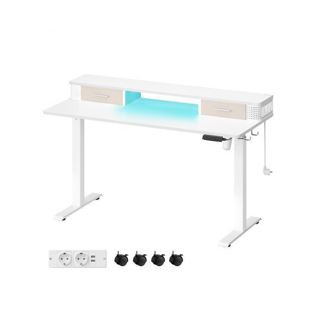 Elektriline laud reguleeritava kõrgusega LED valgustusega, 60 x 140 x (72-120) cm valge
