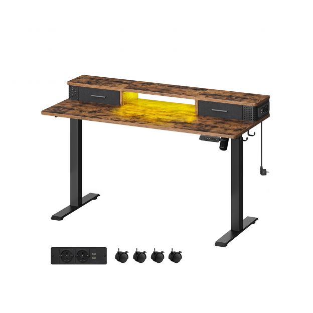 Elektriline laud reguleeritava kõrgusega LED valgustusega, 60 x 140 x (72-120) cm vintage pruun