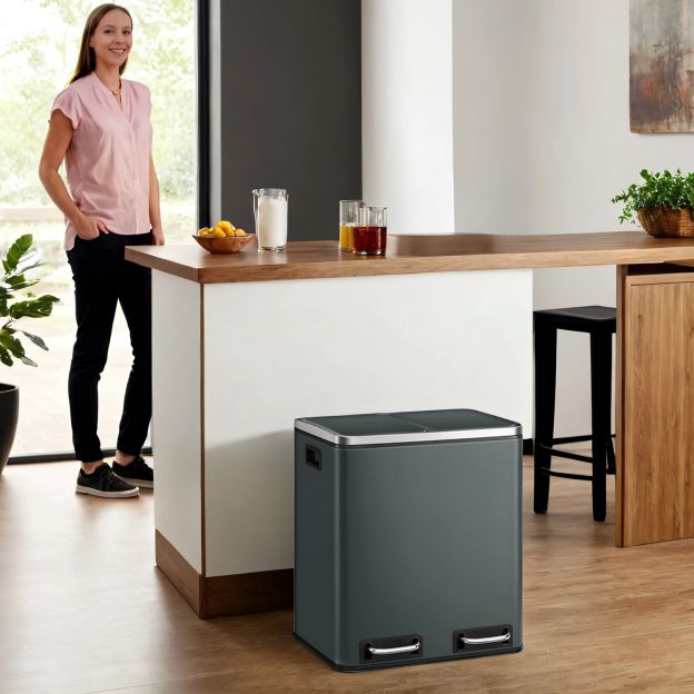 30 L prügikast jäätmete sorteerimine jäätmete sorteerimissüsteemid 2 sisemise ämbriga pedaaliga prügikast kööki roostevaba teras 2 x 15 L LTB30H