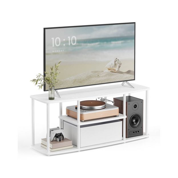 Ülikiire tööriistavaba kokkupanek, telerikapp teleritele kuni 50 tolli, telerilaud, madal kapp, elutuba, 110 x 35 x 46 cm, riiul, lumivalge-mattvalge LTV500W01