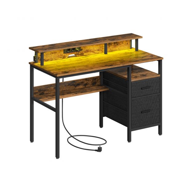 Kirjutuslaud LED valgustuse, sahtlite ja pistikupesadega , 94,5 x 65 x 14,5 cm, vintage pruun