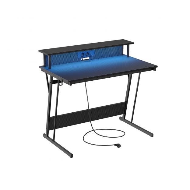 Kirjutuslaud LED tulega ja pistikuga, 60 x 120 x 76 cm, tahmamust