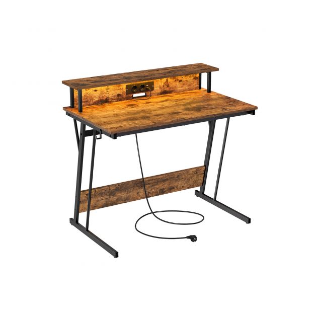 Kirjutuslaud LED tulega ja pistikuga, 60 x 100 x 76 cm, vintage pruun