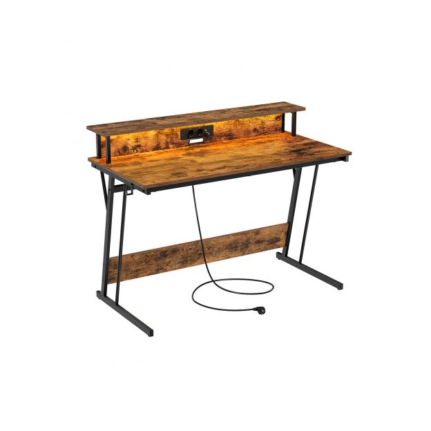 Kirjutuslaud LED tulega ja pistikuga, 60 x 120 x 76 cm, vintage pruun