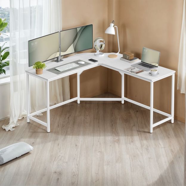 Nurgalaud, L-kujuline arvutilaud, kontorilaud, töötuba, kodukontor, mängimine, ruumisäästlik, lihtne paigaldus, tööstusdisain, hallikas-must LWD073B02