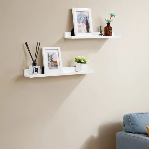 Seinariiulite komplekt 2 tk, 2 ujuvriiulit kõrgläikega viimistlusega, 60 x 10 cm, seinaplaat pildiraamidele ja raamatutele, lihtne paigaldus, MDF valge LWS60WT