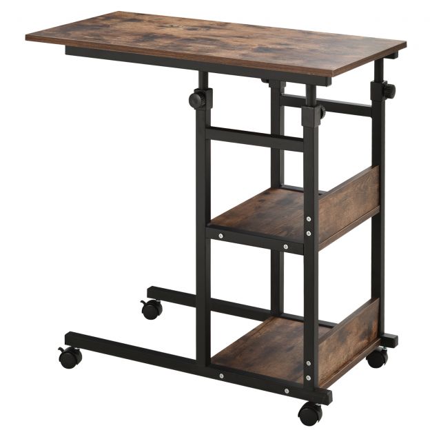 Riiulitega ratastel abilaud, reguleeritava kõrgusega diivanilaud 80x40x72-82 cm must metall, 2 riiulit elutuppa ja kodukontorisse.