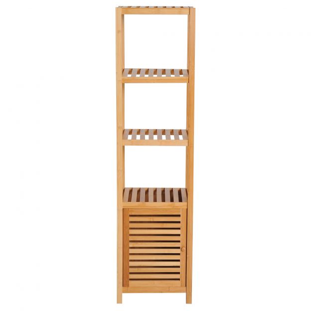 Vannitoakapp kolme avatud riiuliga bambusest, tualetikapp naturaalne 36x33x140cm optimaalseks hoiustamiseks.