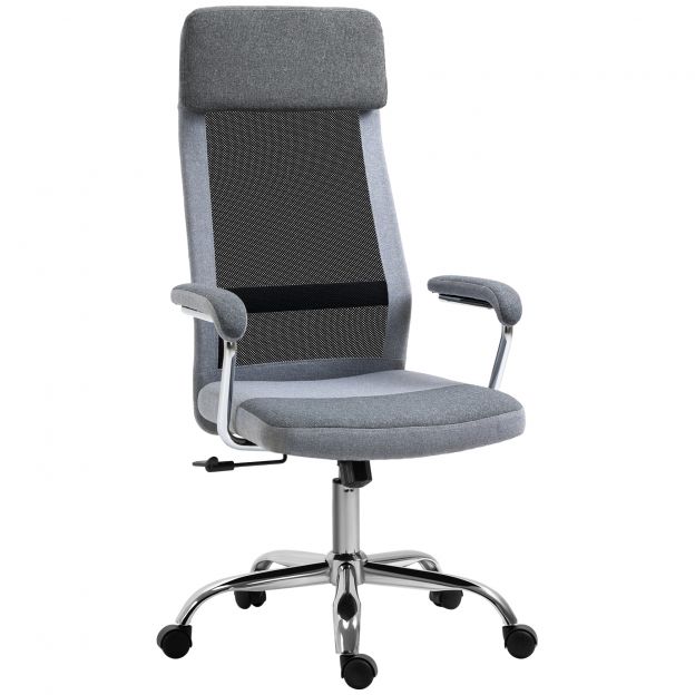 Vinsetto kontoritool võrgusilmaga ergonoomiline kirjutuslaud, reguleeritava kõrgusega peatoega, põhjamaine stiil, helehall must 65x67x119-129cm.