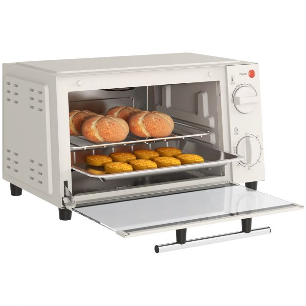 9L mini ahi küpsetusplaadi, grillresti, 100 °C-230 °C, reguleeritava temperatuuri ja küpsetusajaga, 60 min taimer, 750W, roostevaba teras, kreemjas valge.