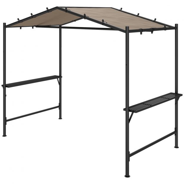 Grillpaviljon 277 x 149 x 230 cm veekindel leegiaeglustav aiamajake külgriiulitega, aiapaviljon UV-kaitsega, BBQ paviljon terasest, aiatelk grilltelk peo BBQ jaoks, khaki
