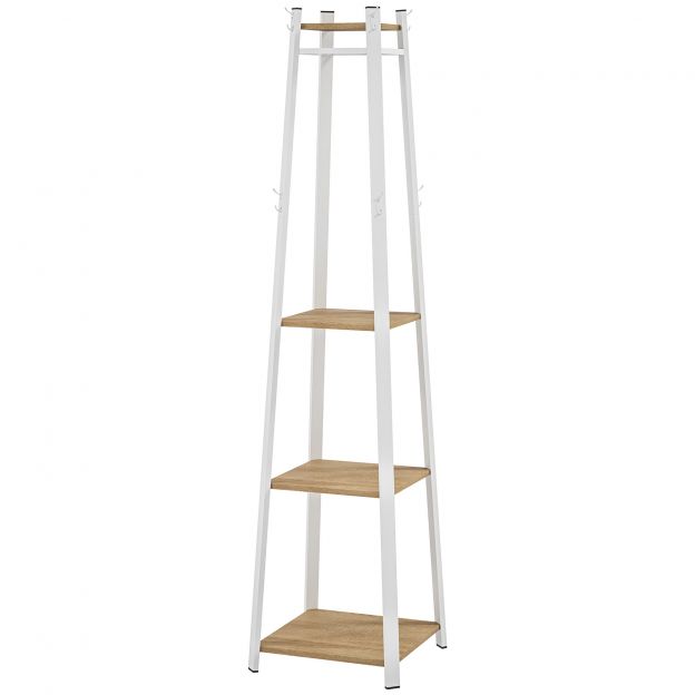 Riidenagi, riidestange 8 konksuga, 4 tasandit, terasest jopestange riiete, mütside, esiku, koridori jaoks, 34 x 34 x 170 cm, valge