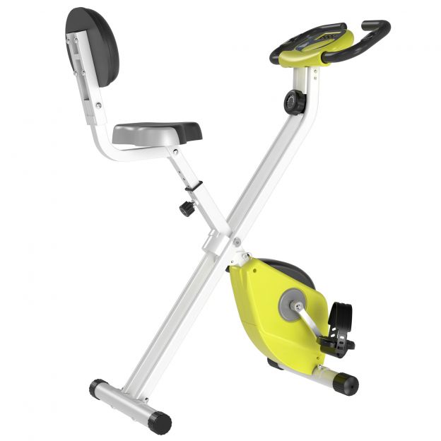 Kodu treeningratas F-Bike jalgrattatreener 8-astmelise reguleeritava magnettakistusega, kõrguse reguleerimisega, teras, kollane valge, kompaktne 43 x 97 x 109 cm.