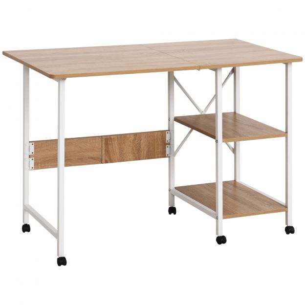 Kokkupandav laud Ratastel mobiilne kirjutuslaud, abilaud, MDF, naturaalne, 107x55x76cm| Aosom