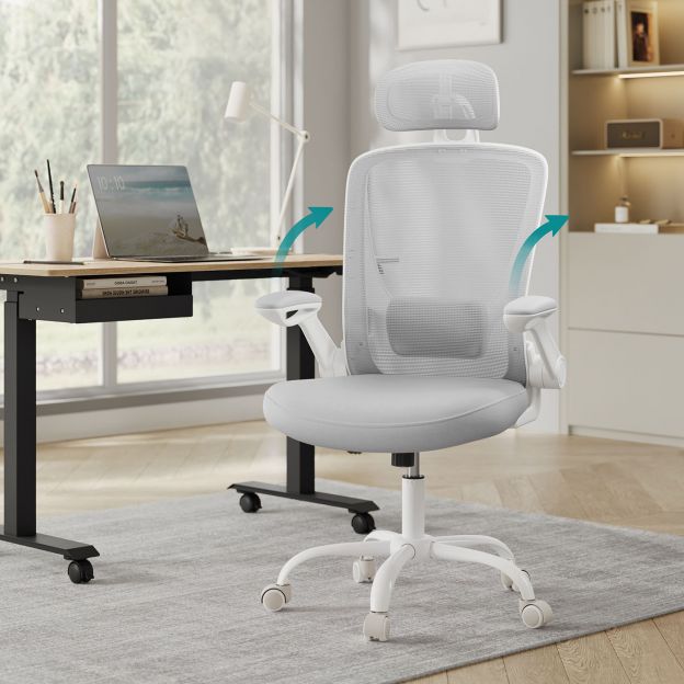 Ergonoomiline kontoritool võrguga ja peatoega tuvi hall