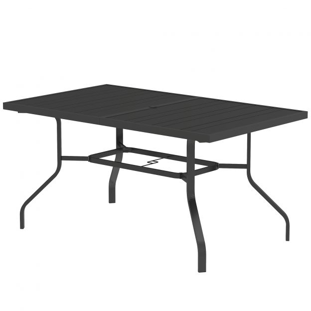 Aialaud 152x90 cm, ilmastikukindel rõdulauast terasest, abilaud vihmavarjuauguga, liistudega disainiga söögilaud õue, matkalaud, ristkülikukujuline terrassilaud aeda rõdule must.