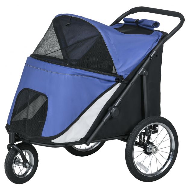 Koerakäru koeravanker kokkupandav võrguga turvarihm suured kummirattad kuni 30kg Oxford sinine koertele ja kassidele.