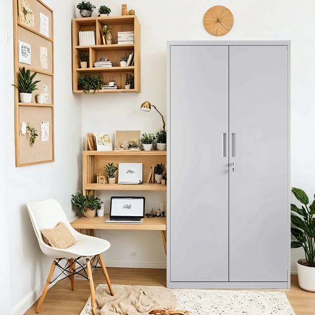 Toimikapp, mitmeotstarbeline kapp, hoiukapp, 5 taset, 40 x 80 x 180 cm, kahekordsed uksed, lukk, reguleeritavad riiulid, mattvalge