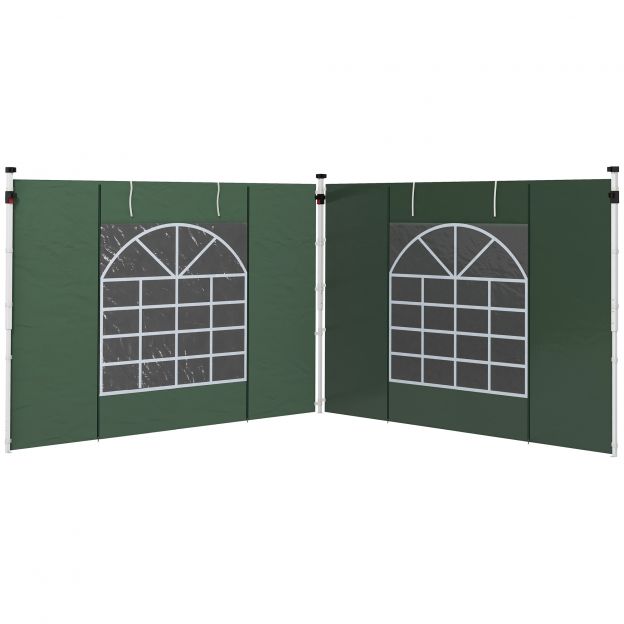 2-osaline külgseinte komplekt 3x3/3x6 m paviljonile, külgsein akna ja takjakinnitusega, veekindlad külgseinad Oxfordi kangast, tuule- ja nähtavuskaitseks peotelgile, roheline