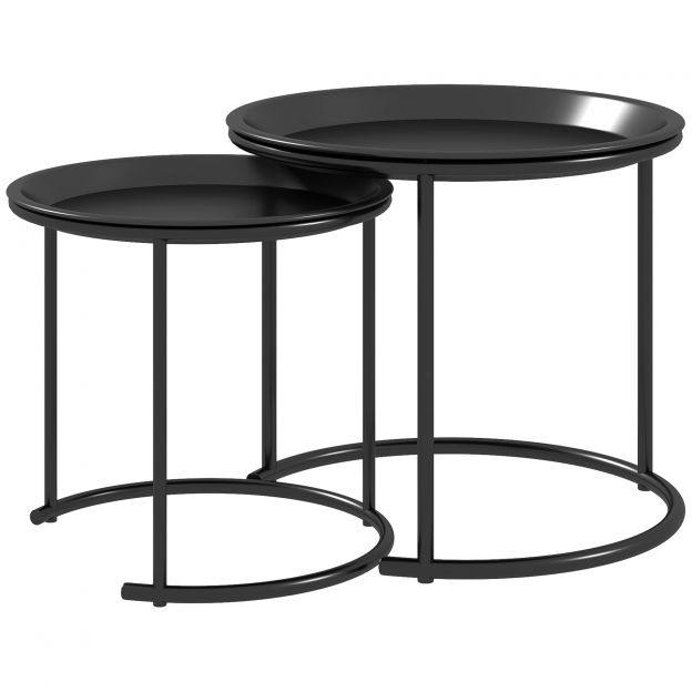 2-osaline diivanilaudade komplekt, ümmargune abilauake, virnastatav elutoalaud, diivanilaud elutuppa, magamistuppa, koridori, teras, Ø43/35 cm, must