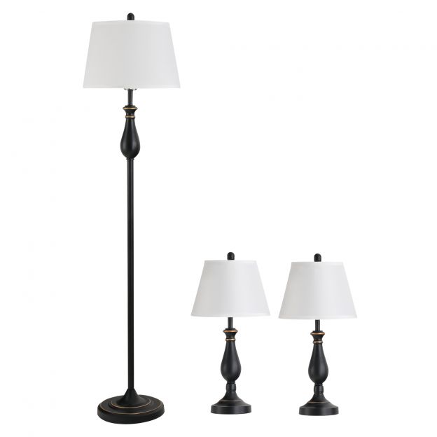 3-osaline lambikomplekt Vintage laua- ja põrandalamp metall PS polüester puuvill E27 laualamp ø38x158cm põrandalamp ø30x62cm