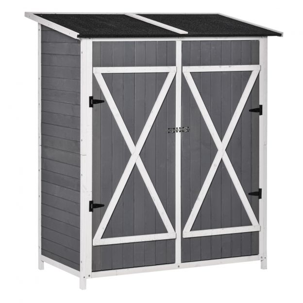 Seadmekuur Aiamaja 2 ust Asfaldikatus Kuusepuit Hall+Valge 139x75x160cm