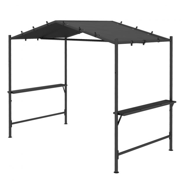 Grillpaviljon 277 x 149 x 230 cm veekindel leegiaeglustav aiamajake külgriiulitega, aiapaviljon UV-kaitsega, BBQ paviljon terasest, aiatelk grilltelk peo BBQ jaoks, tumehall
