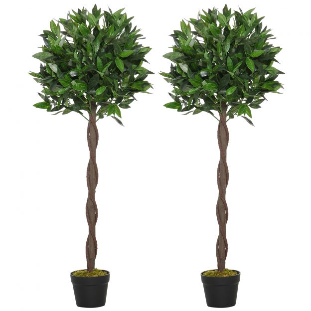 2-osaline komplekt kunstlikku loorberipuud, 120 cm kunsttaimed tsementpotis, toataim, kunsttaimed siseruumidesse, välitingimustesse, dekoratiivtaimed, roheline