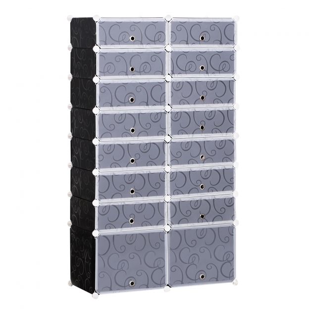 DIY kingakapp Modulaarne kingariiul Garderoob, 16 sektsiooni, PP, Must + Valge, 95 x 37 x 160 cm| Aosom